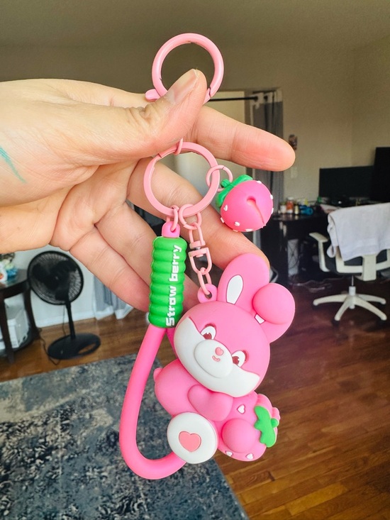 Strawberry Rabbit Silicone Keychain - Picture 6 of 7